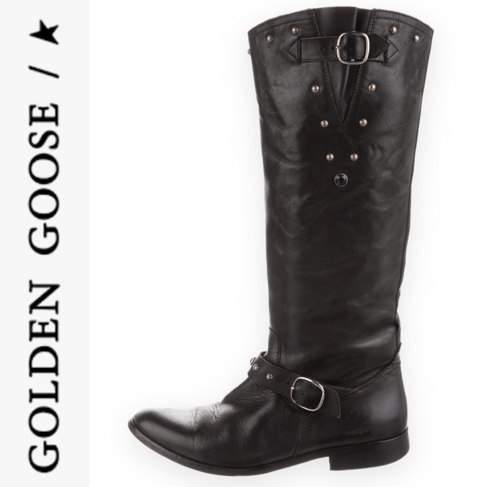GOLDEN GOOSE VINTAGE KATE LEATHER MOTO RIDING BOOTS **AUTHENTIC** - Picture 1 of 16